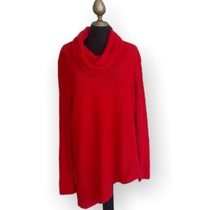 Vince Camuto Sweater Asymmetrical Knit Cowl Neck Sweater Red Size Large